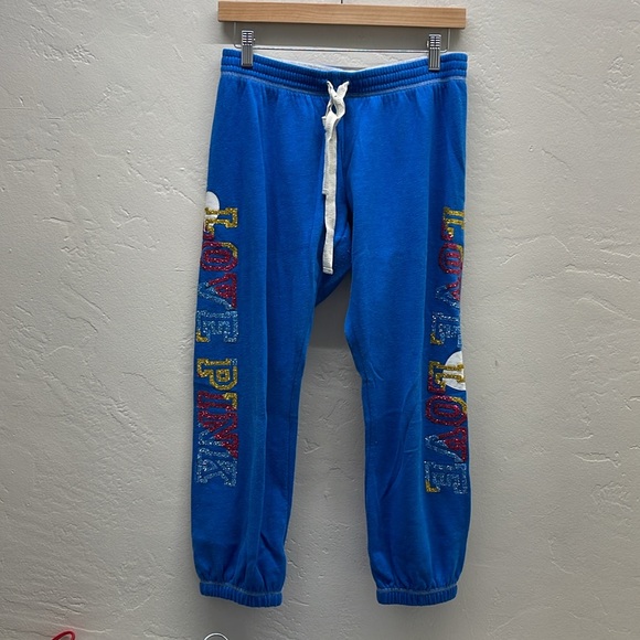 Love pink Victoria Secret set hoodie M pants S Blue & pink glitter bling heart - Picture 6 of 15
